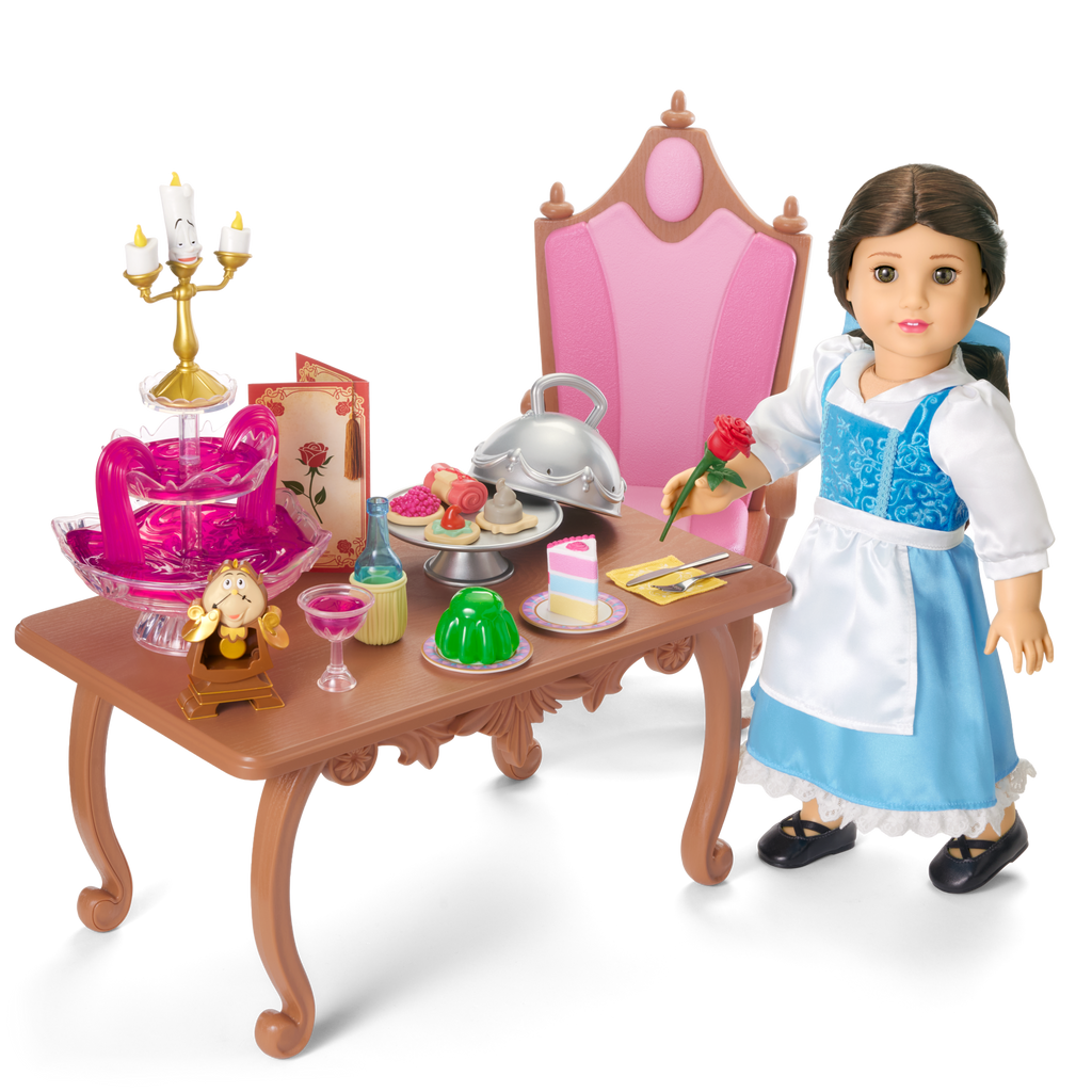 Disney Princess Belle Enchanted Castle Dining Set, Blue Dress & Friends Bundle for 18-inch Dolls